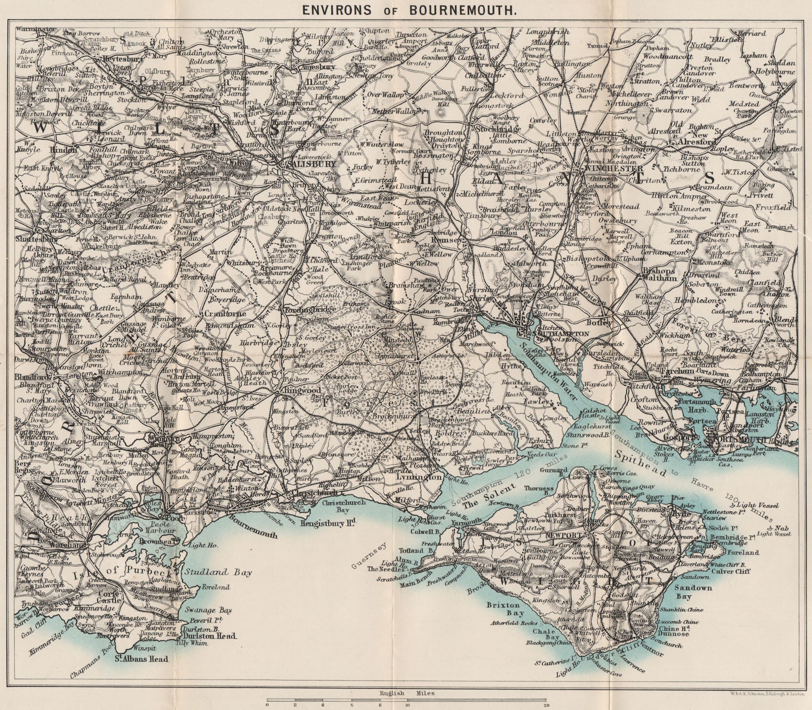 NEW FOREST Bournemouth Salisbury Winchester Southampton Isle of Wight 1898 map